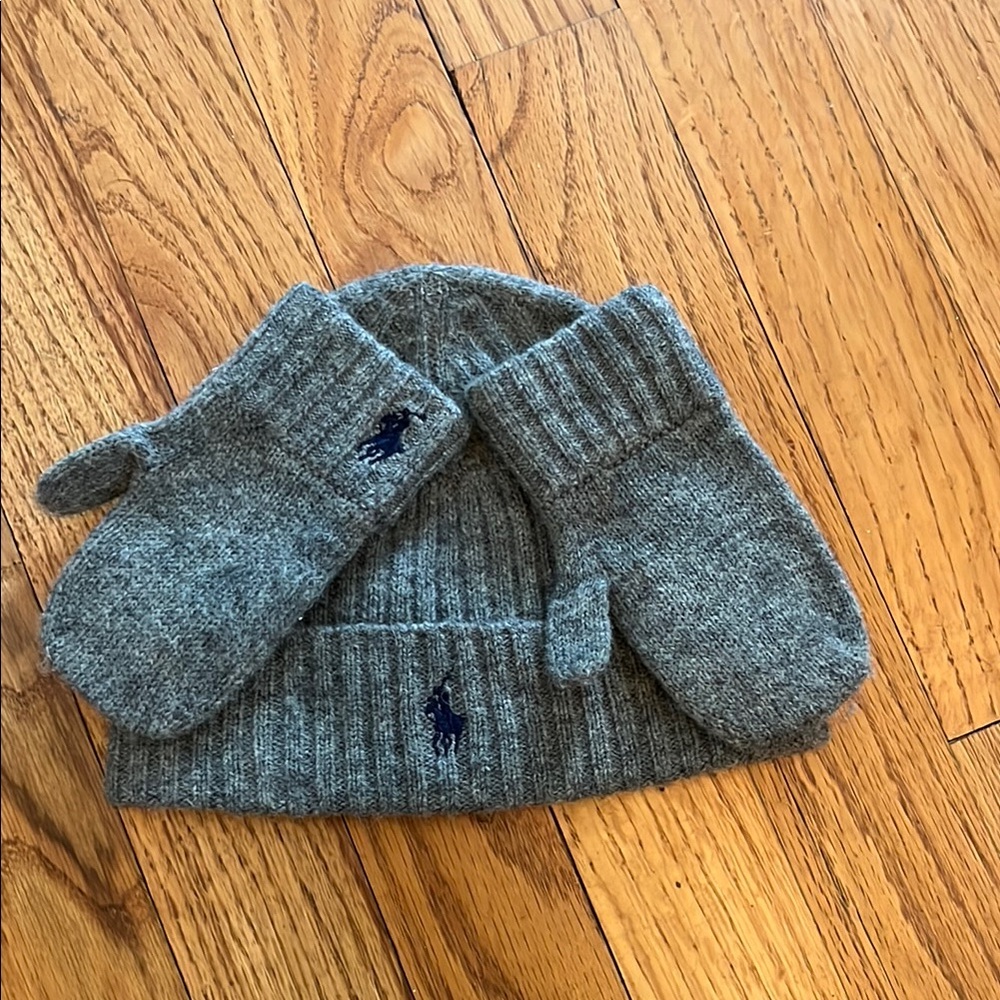 Ralph Lauren Gray Knit Hat and Mittens Set toddler